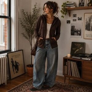 Prairie Underground Cloak Hoodie Brown Organic Cotton Zip Jacket Size M Boho Y2K